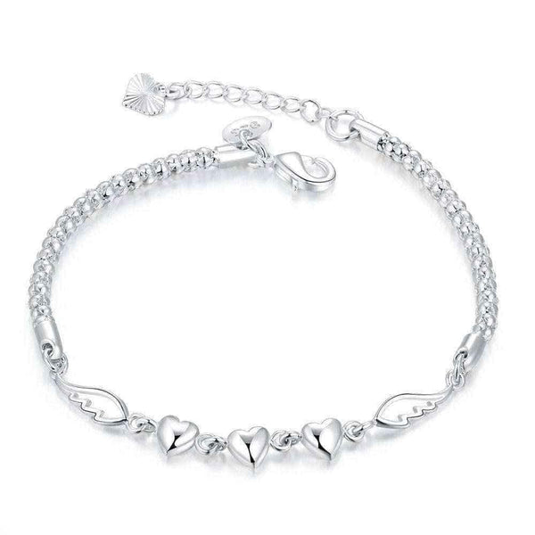 Hakbaho Jewelry Sterling Silver Trio Heart Pendant Chain Bracelet UK