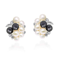 Handmade Cluster Pearl Cubic Zirconia .925 Silver Saddleback Earrings (Thailand) UK