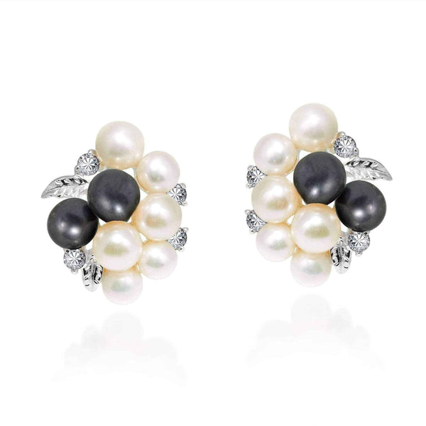 Handmade Cluster Pearl Cubic Zirconia .925 Silver Saddleback Earrings (Thailand) UK