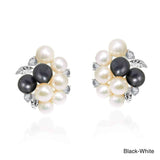 Handmade Cluster Pearl Cubic Zirconia .925 Silver Saddleback Earrings (Thailand) UK