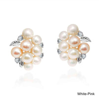 Handmade Cluster Pearl Cubic Zirconia .925 Silver Saddleback Earrings (Thailand) UK