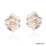 Handmade Cluster Pearl Cubic Zirconia .925 Silver Saddleback Earrings (Thailand) UK