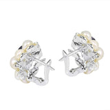 Handmade Cluster Pearl Cubic Zirconia .925 Silver Saddleback Earrings (Thailand) UK