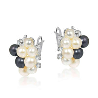 Handmade Cluster Pearl Cubic Zirconia .925 Silver Saddleback Earrings (Thailand) UK