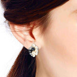 Handmade Cluster Pearl Cubic Zirconia .925 Silver Saddleback Earrings (Thailand) UK