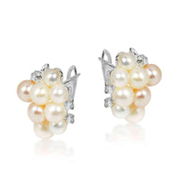 Handmade Cluster Pearl Cubic Zirconia .925 Silver Saddleback Earrings (Thailand) UK