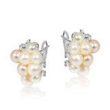 Handmade Cluster Pearl Cubic Zirconia .925 Silver Saddleback Earrings (Thailand) UK