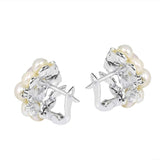 Handmade Cluster Pearl Cubic Zirconia .925 Silver Saddleback Earrings (Thailand) UK
