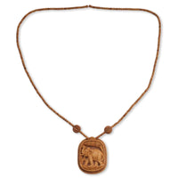 Handmade Kadam Wood 'Elephant Realm' Necklace (India) UK