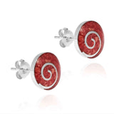 Handmade Red Synthetic Coral Round .925 Sterling Silver Post Earrings UK