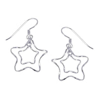 Handmade Silver Twist Wire Duo Star Dangle Earrings (Thailand) UK