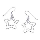 Handmade Silver Twist Wire Duo Star Dangle Earrings (Thailand) UK