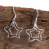 Handmade Silver Twist Wire Duo Star Dangle Earrings (Thailand) UK