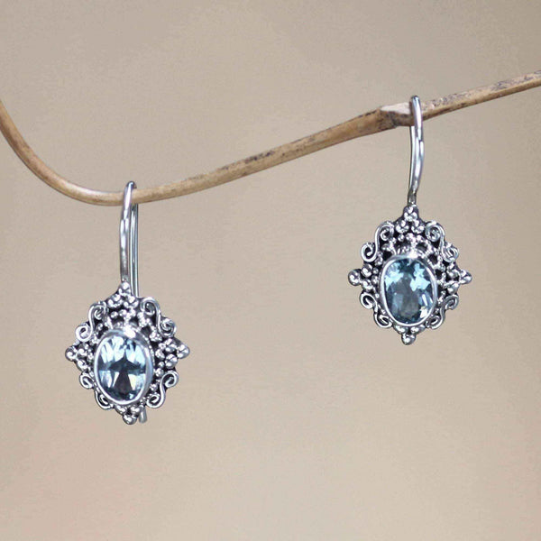 Handmade Sterling Silver 'Balinese Elegance' Topaz Earrings (Indonesia) UK