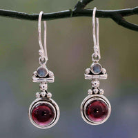 Handmade Sterling Silver 'Misty Moon' Garnet Moonstone Earrings (India) UK
