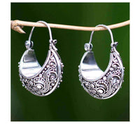Handmade Sterling Silver 'Paradise' Hoop Earrings (Indonesia) UK