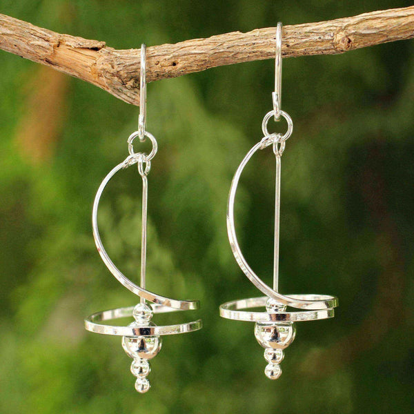Handmade Sterling Silver Pirouette Drop Swirl/Stately Earrings (Thailand) UK