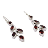 Handmade Sterling Silver Scarlet Bouquet Red Garnet Marquise Stone Shape Earrings (India) UK