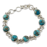 Handmade Sterling Silver Sky Paths Turquoise Link Bracelet (7.25 IN)(India) UK