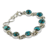 Handmade Sterling Silver Sky Paths Turquoise Link Bracelet (7.25 IN)(India) UK