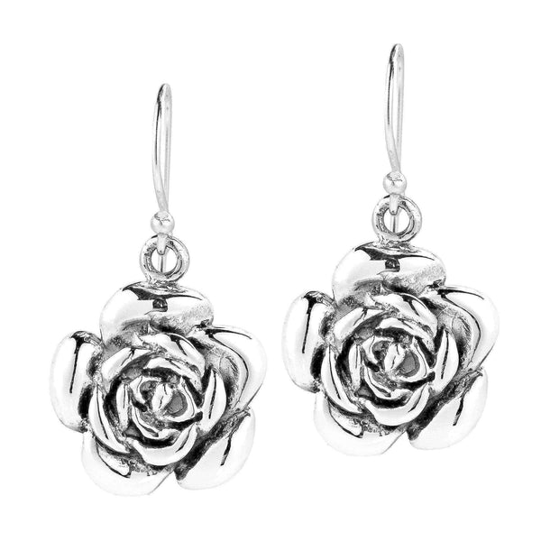 Handmade Sweet Blooming Rose .925 Silver Dangle Earrings (Thailand) UK
