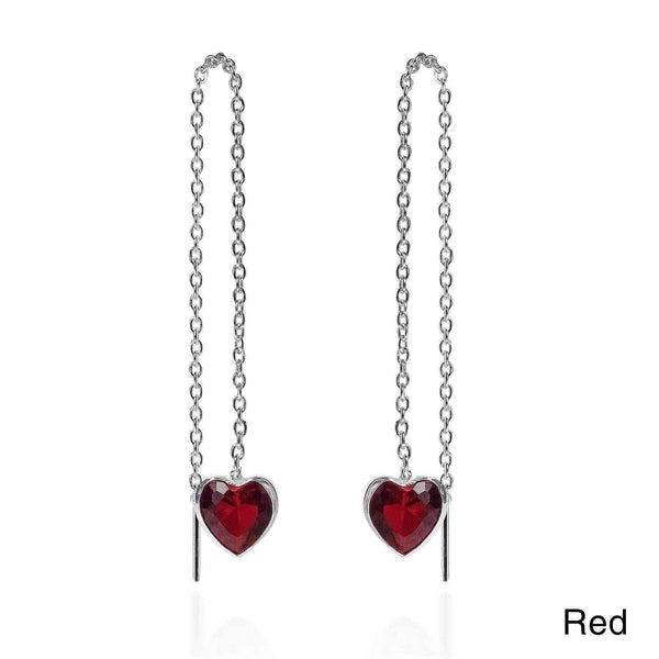 Handmade Sweet Heart Red Cubic Zirconia Thread Slide Sterling Silver Earrings (Thailand ) UK