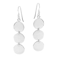 Handmade Triple Round Shiny Disc Drop .925 Silver Dangle Earrings (Thailand) UK