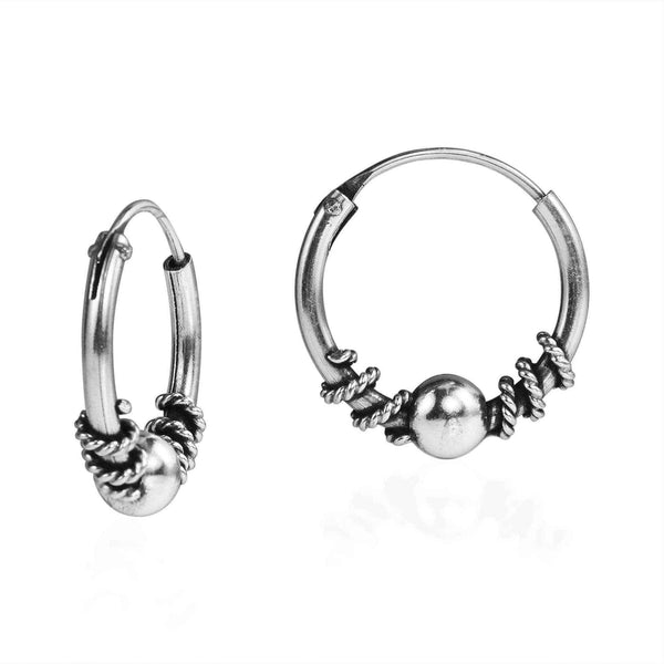 Handmade Twist Bali Bead 14mm Hoop .925 Silver Earrings (Thailand) UK
