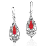 Handmade Victorian Teardrop Stone Inlay .925 Silver Dangle Earrings (Thailand) UK