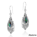 Handmade Victorian Teardrop Stone Inlay .925 Silver Dangle Earrings (Thailand) UK