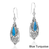 Handmade Victorian Teardrop Stone Inlay .925 Silver Dangle Earrings (Thailand) UK