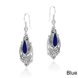 Handmade Victorian Teardrop Stone Inlay .925 Silver Dangle Earrings (Thailand) UK