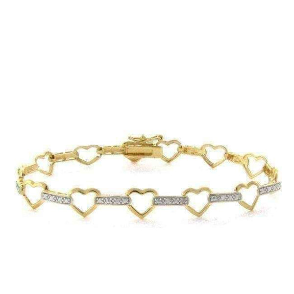 Heart Link Bracelet 18k Gold over Sterling Silver Diamond Accent UK