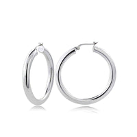 High Polished 4mm Round Hoop Earrings, 30mm-50mm UK