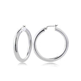 High Polished 4mm Round Hoop Earrings, 30mm-50mm UK