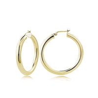 High Polished 4mm Round Hoop Earrings, 30mm-50mm UK