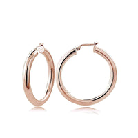 High Polished 4mm Round Hoop Earrings, 30mm-50mm UK