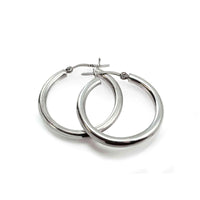 High Polished 4mm Round Hoop Earrings, 30mm-50mm UK