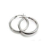 High Polished 4mm Round Hoop Earrings, 30mm-50mm UK