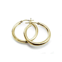 High Polished 4mm Round Hoop Earrings, 30mm-50mm UK