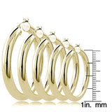 High Polished 4mm Round Hoop Earrings, 30mm-50mm UK