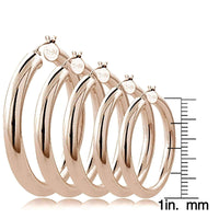 High Polished 4mm Round Hoop Earrings, 30mm-50mm UK