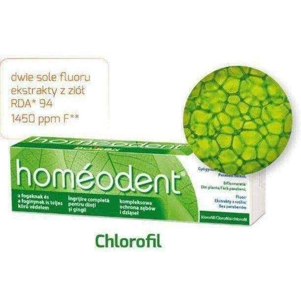 HOMEODENT Comprehensive protection of teeth and gums chlorophyll toothpaste 75ml, chlorophyll supplement UK