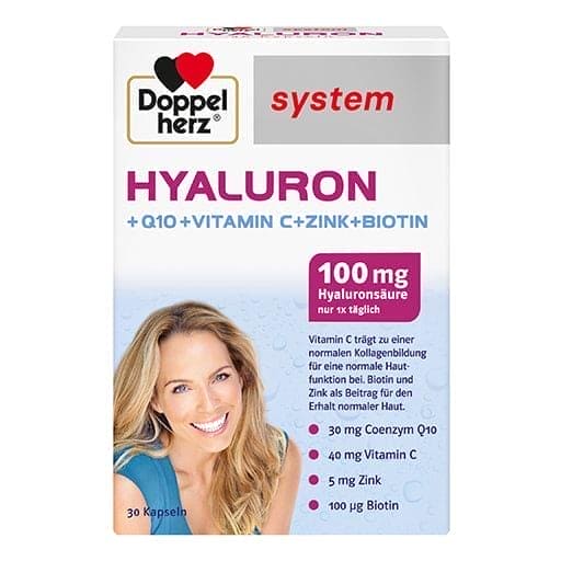 Hyaluronic acid system capsules, + Q10 + vitamin C + zinc + biotin UK