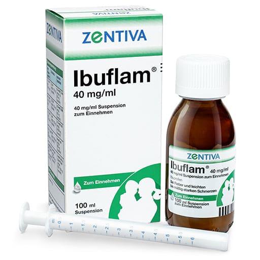 Ibuprofen, IBUFLAM 40 mg,ml oral suspension UK