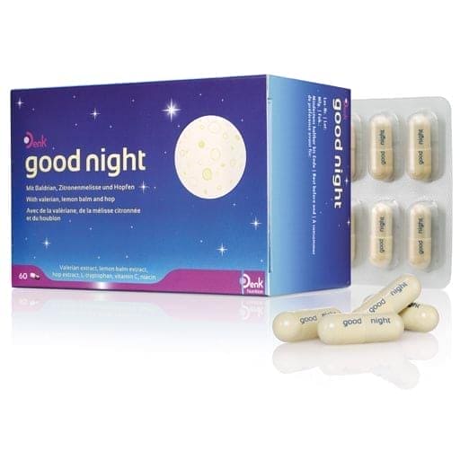 Insomnia, GOOD NIGHT, L-tryptophan, valerian root, lemon balm, hops capsules UK