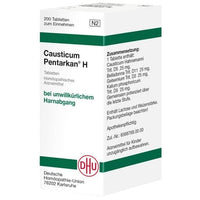 Involuntary urination, CAUSTICUM PENTARKAN H tablets UK