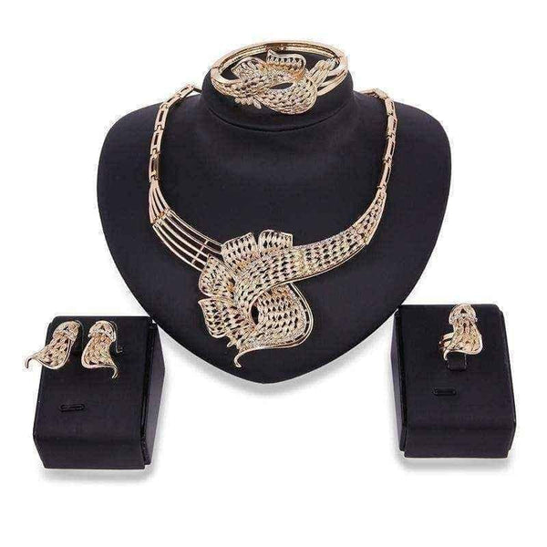 Irregular Leaf Rhinestone Necklace Earrings Ring Bracelet Jewelry Set UK