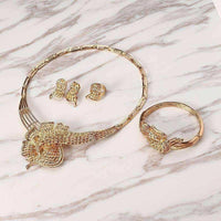 Irregular Leaf Rhinestone Necklace Earrings Ring Bracelet Jewelry Set UK