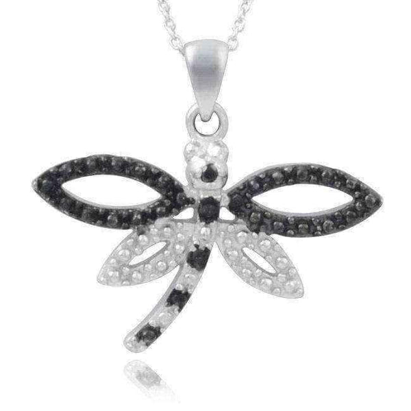 Journee Collection Sterling Silver Black Diamond Accent Dragonfly Necklace UK
